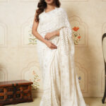 Handcrafted Pure Georgette Chikankari Saree with Mukaish Work