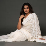 Ivory Saaz Handcrafted Pure Georgette Chikankari Saree