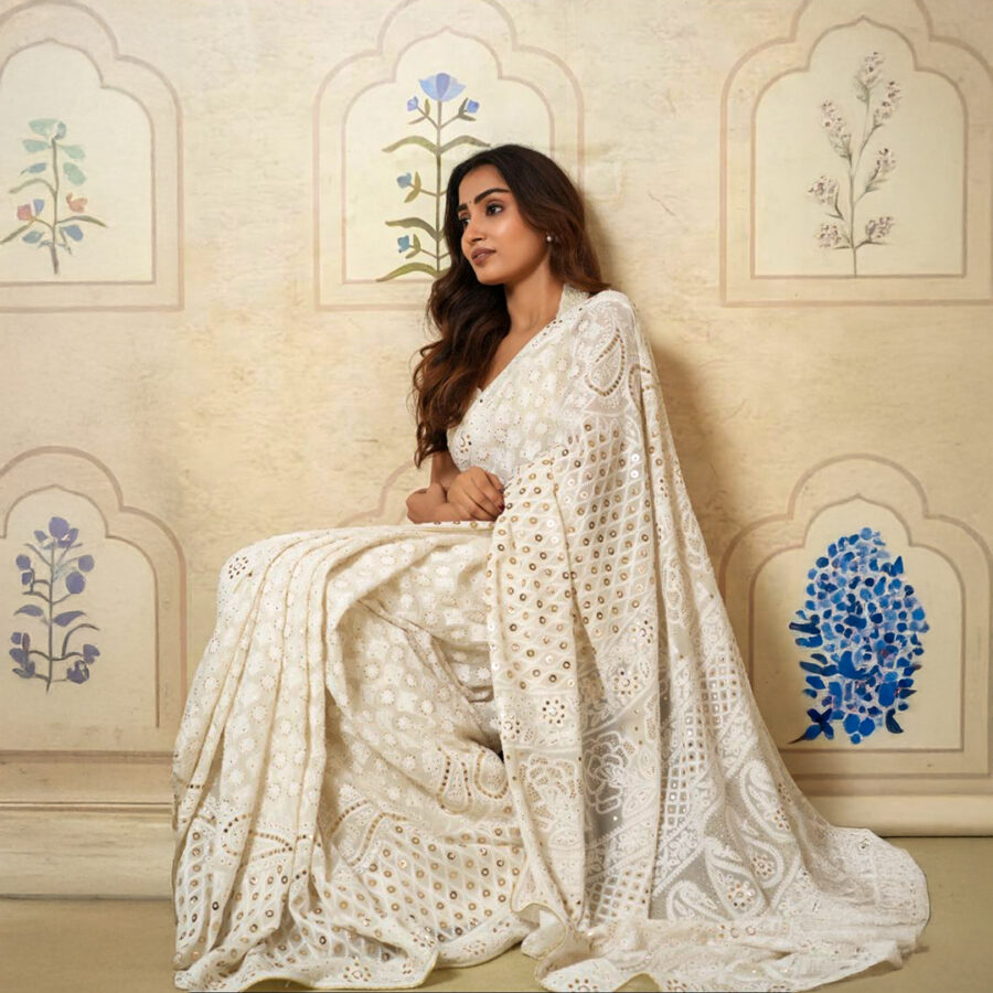 Pure Georgette Chikankari Saree