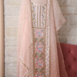 Rose Sheher Handcrafted Pure Organza Peach Parsi Kurta Dupatta Set