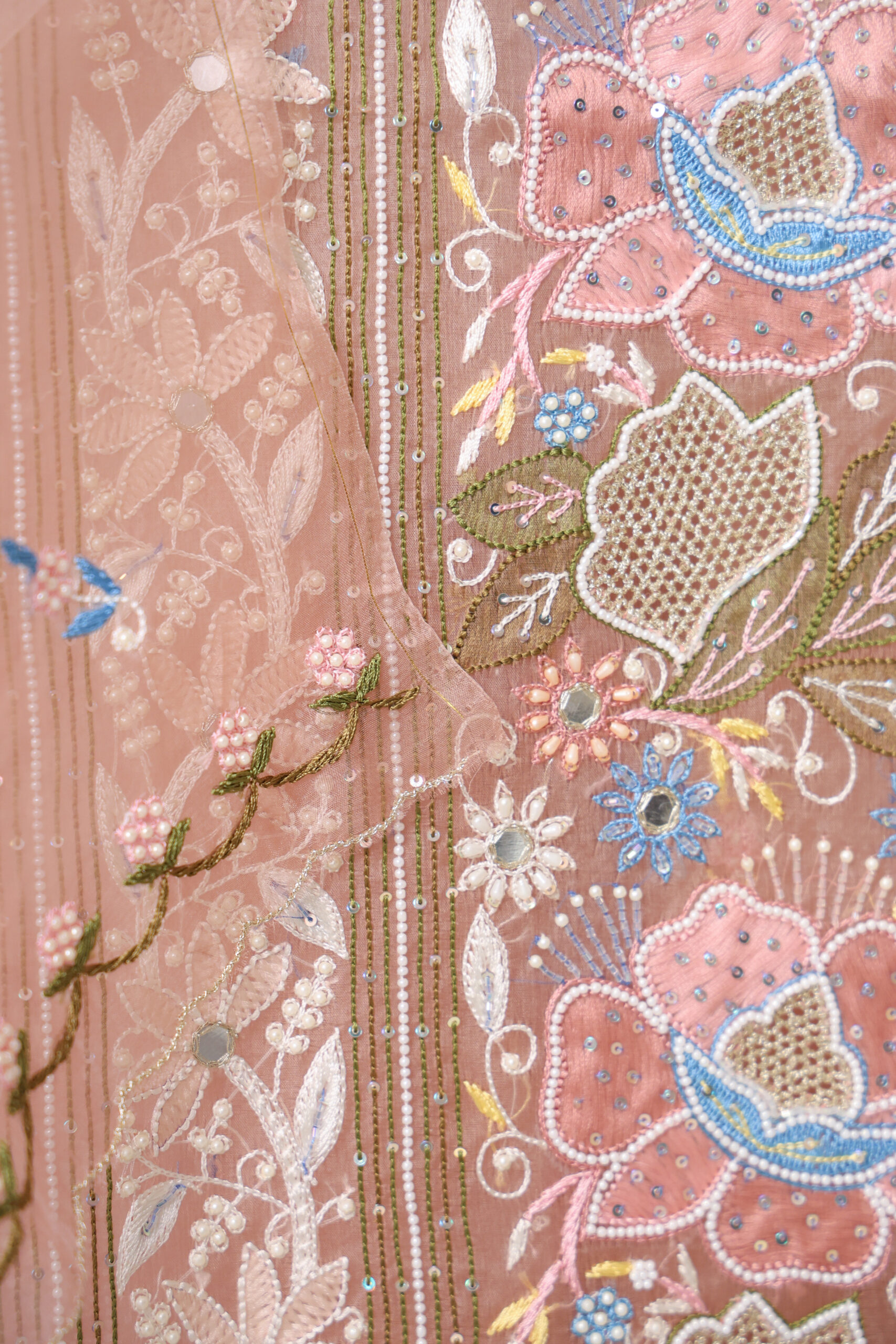 Rosé Sheher | Handcrafted Pure Organza Peach Parsi Kurta Dupatta Set - Image 3