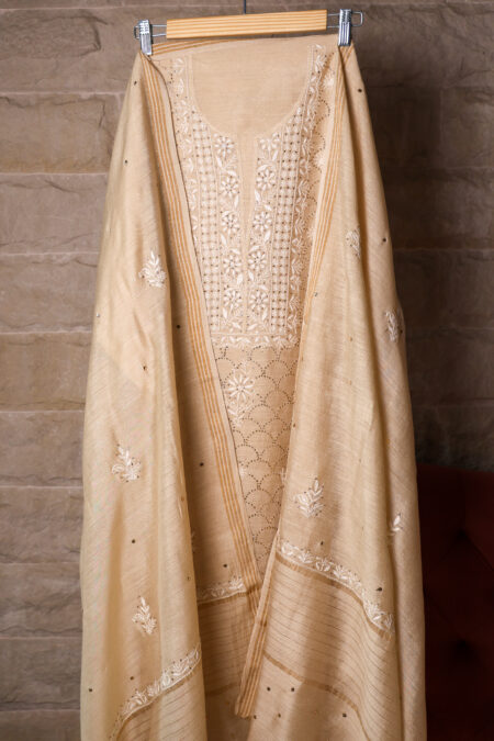 Sunehri Dastaan | Golden Handwoven Pure Muga Silk Chikankari Kurta Set