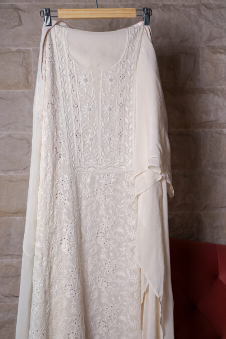 Ivory handcrafted pure georgette chikankari kurta set