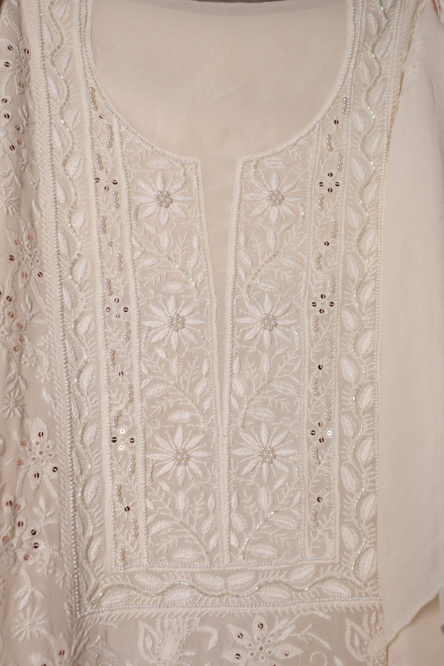 Verse In White | Ivory Handcrafted Georgette Chikankari Kurta Set - Image 2