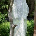 Appliqué Chikankari Kurta & Dupatta Set in Organza Silk