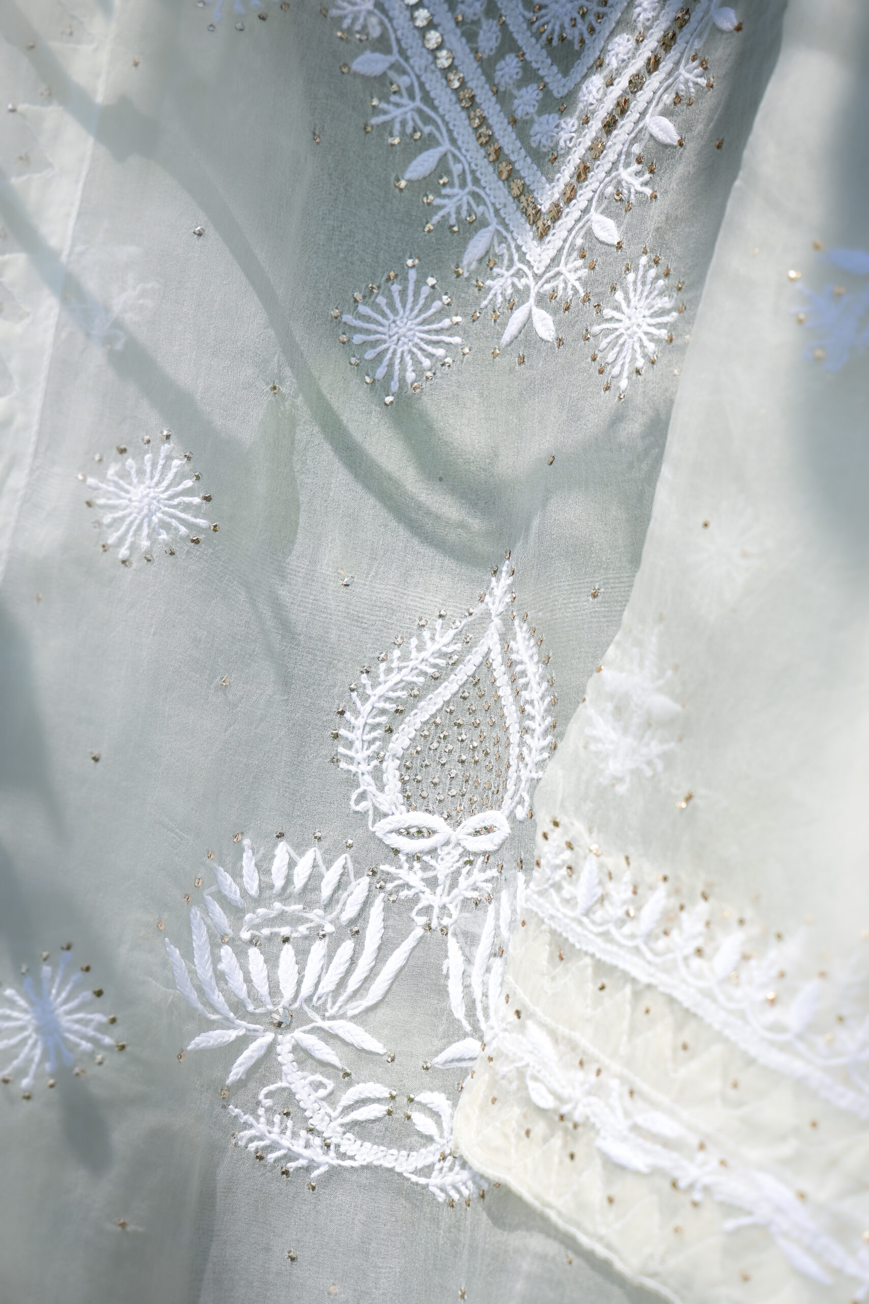Ivory Raag | Appliqué Chikankari Kurta and Dupatta Set in Organza Silk - Image 3