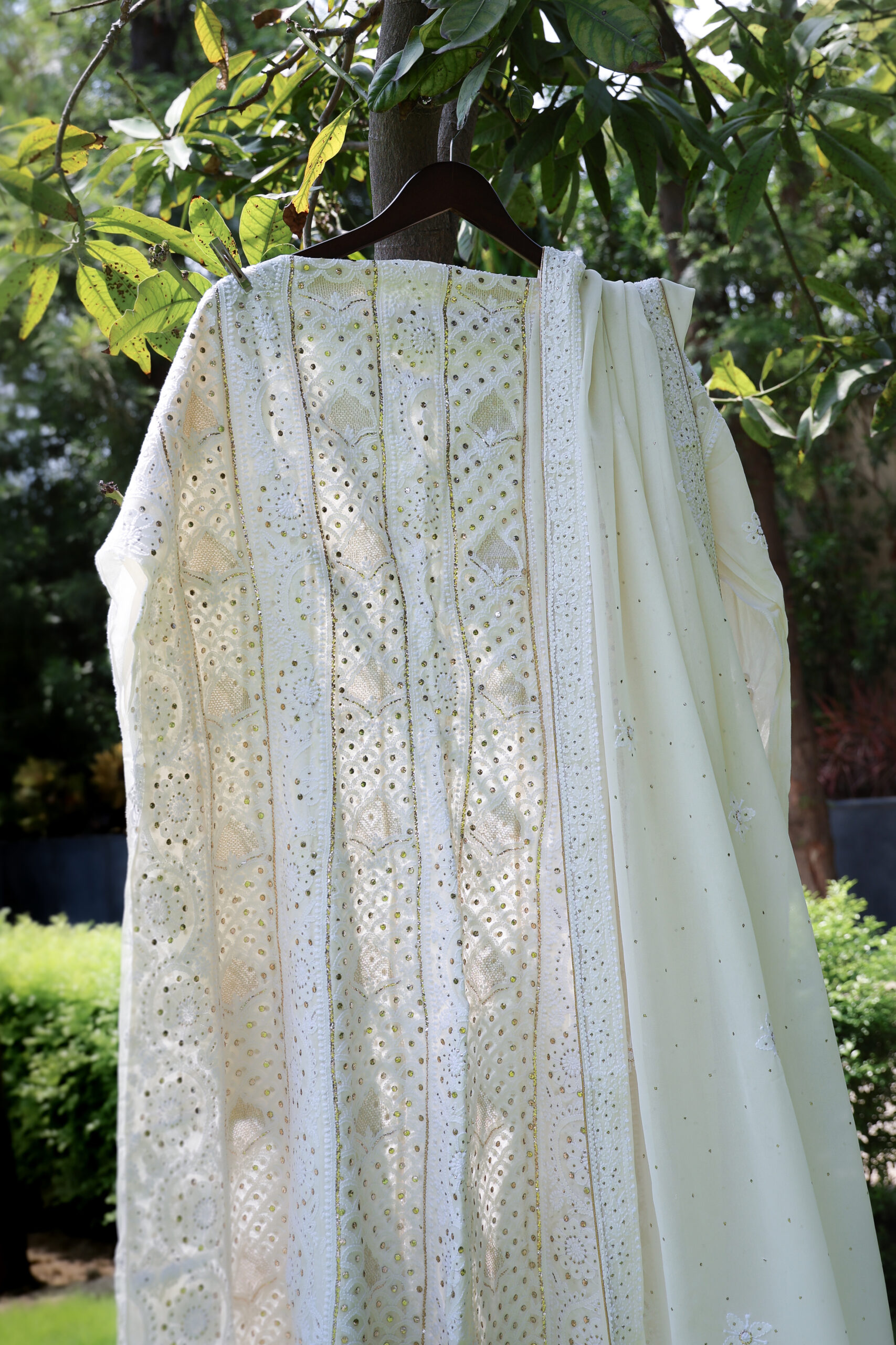 Sheherzaad | Ivory Dyeable Pure Georgette Mukaish Anarkali Set - Image 3