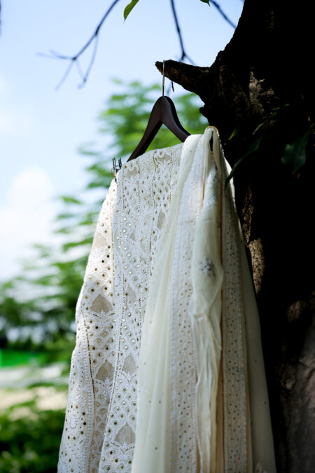 Sheherzaad Dyeable Ivory Georgette Mukaish Anarkali Set