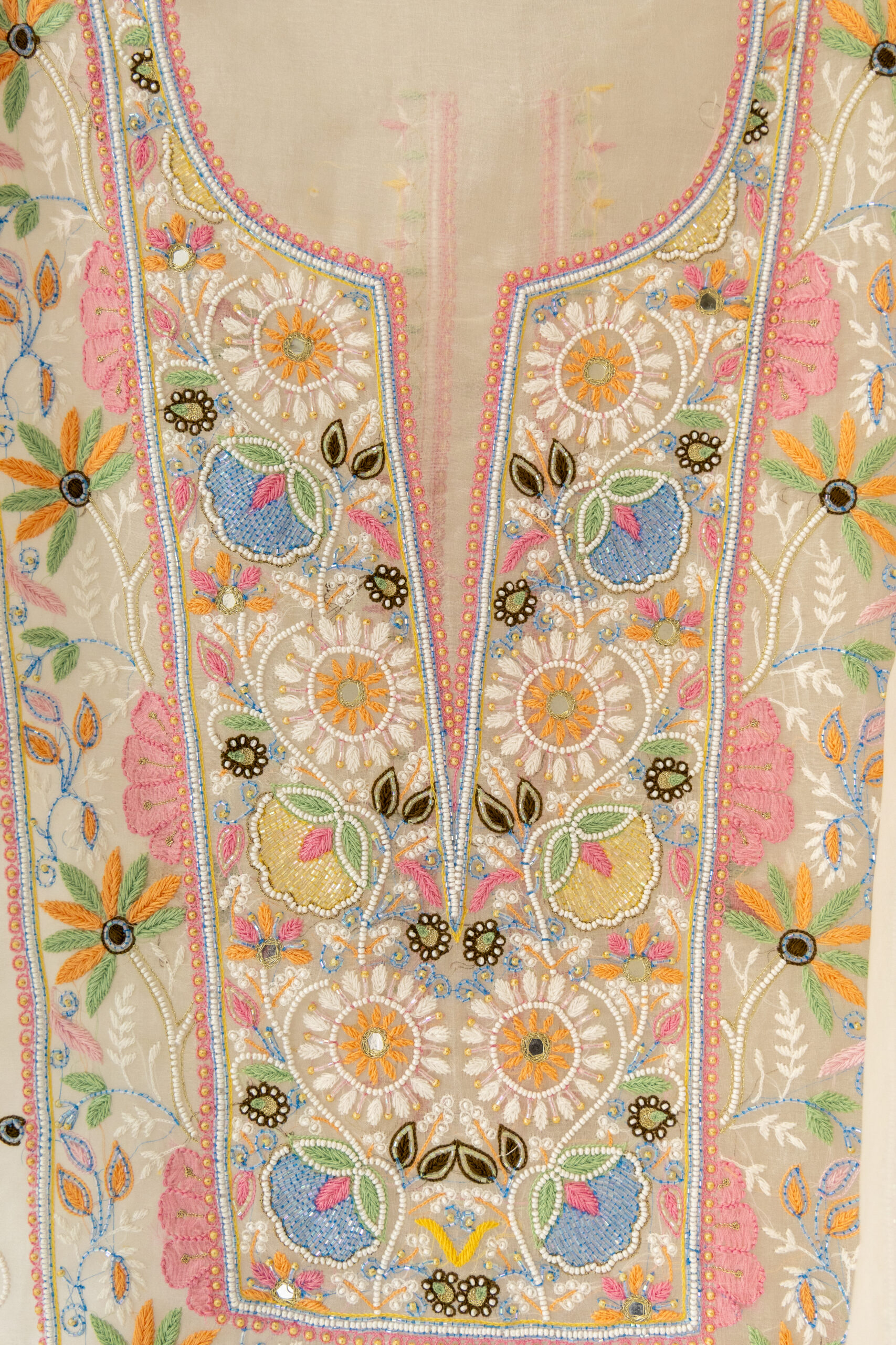 Ivory Garden | Hand Embroidered Heavy Parsi Work Kurta Dupatta Set - Image 2