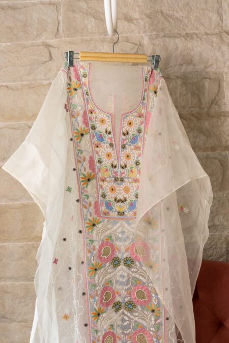 Ivory Garden | Hand Embroidered Heavy Parsi Work Kurta Dupatta Set