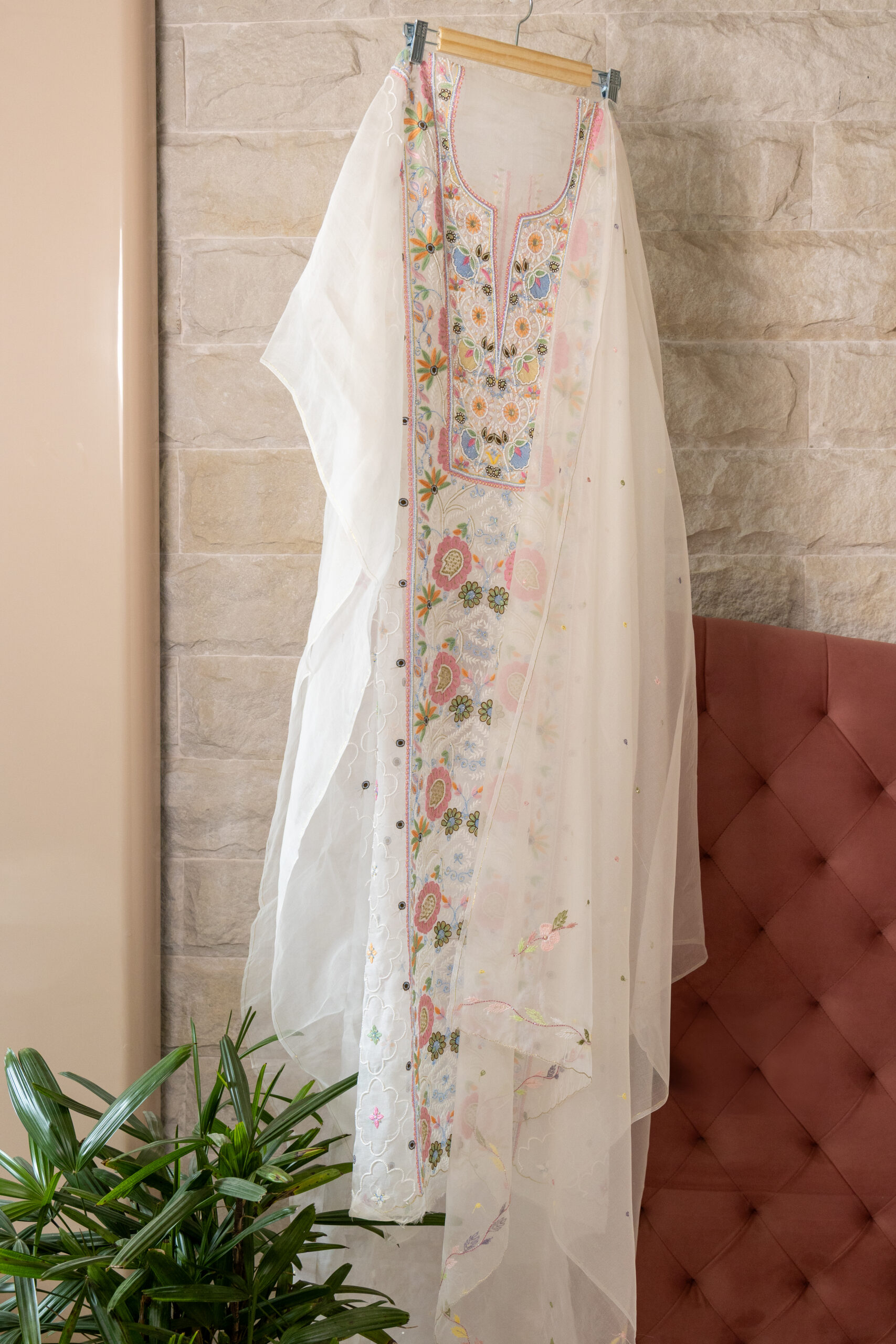 Ivory Garden | Hand Embroidered Heavy Parsi Work Kurta Dupatta Set - Image 8