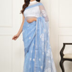 Chaandni Roz Handcrafted Pure Organza Chikankari Saree with Mukaish Embroidery