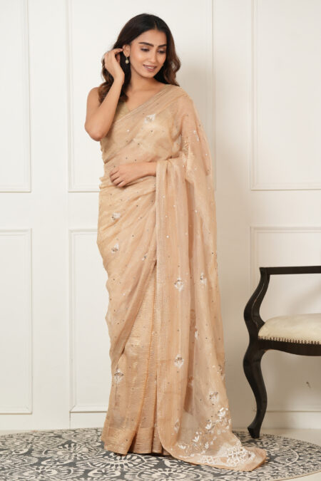 Handcrafted Pure Tissue Silk Chikankari Saree with Mukaish Accents