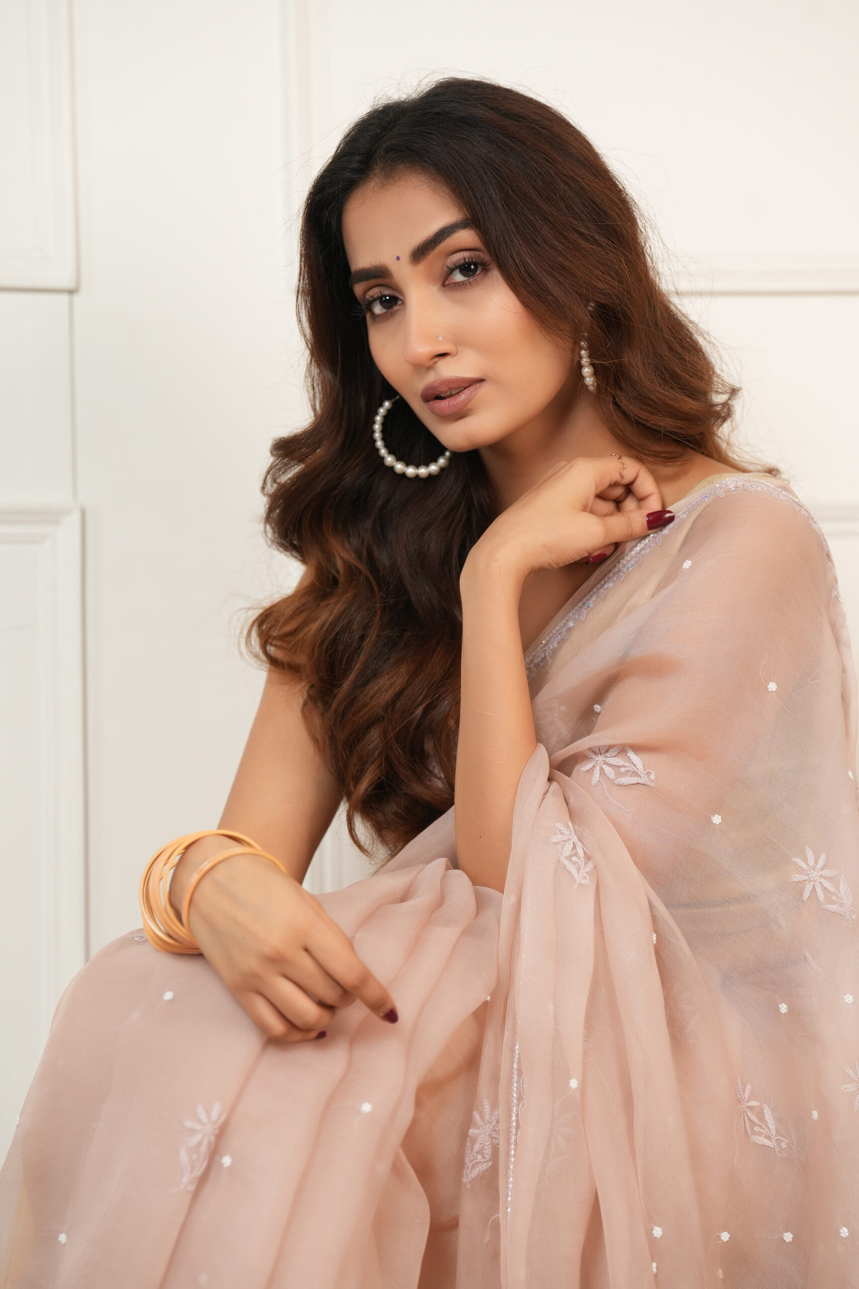Gulabi Dastan: Handcrafted Pure Organza Silk Chikankari Saree with Beads - Image 3