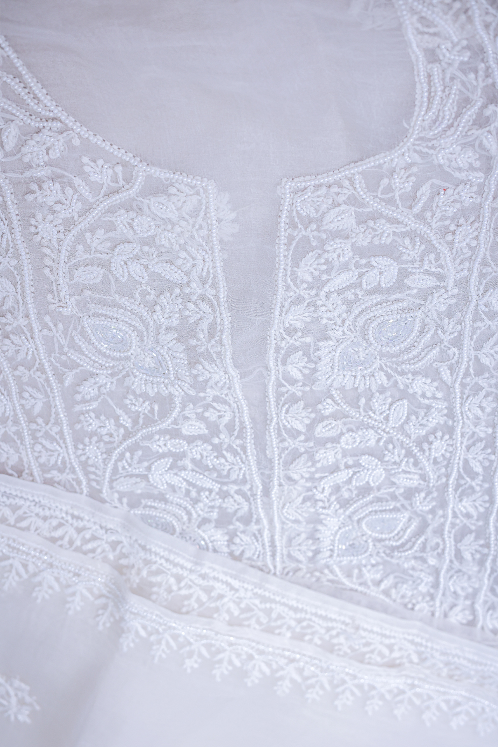 Khwab-e-Safa | Ivory Organza Silk Chikankari Set with Beads Work - Image 2