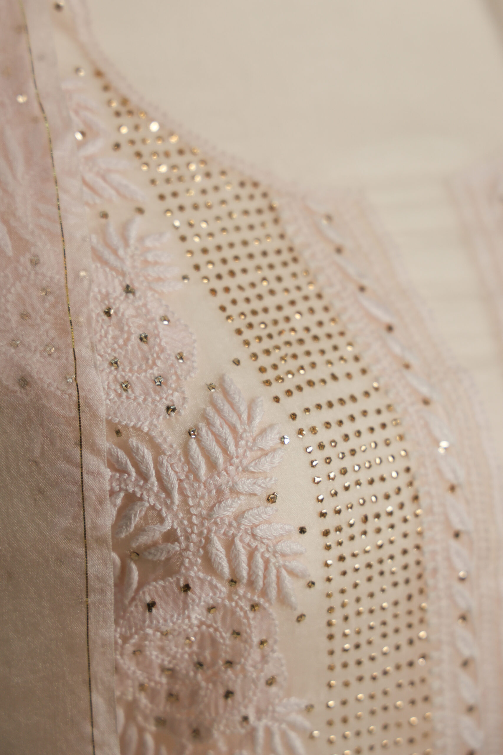 Peachy Pink | Hand-embroidered Chikankari Organza Silk Kurta Set - Image 5