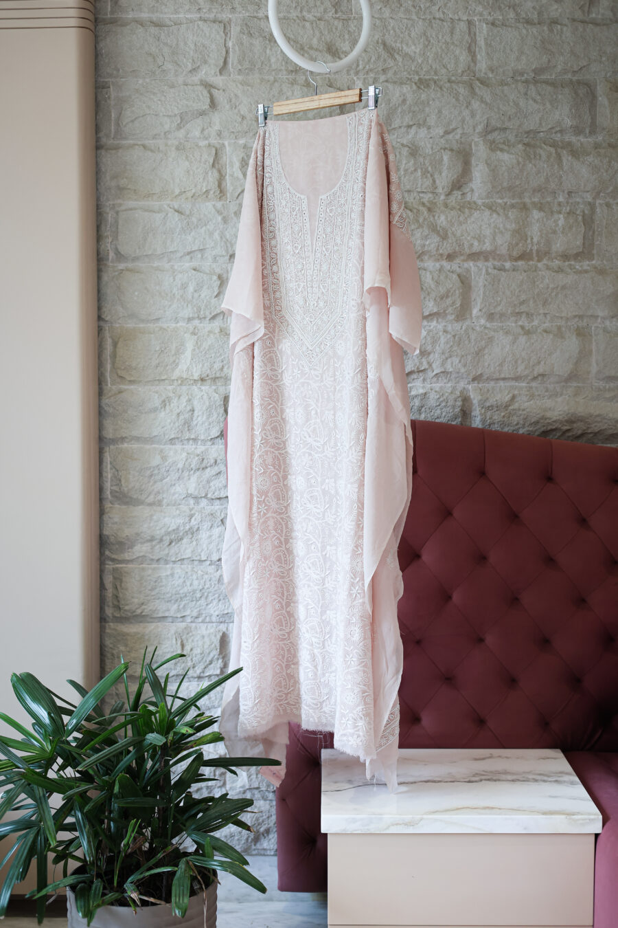 Gulabi Shaam Hand-Embroidered Chikankari Silk Set with Pearls