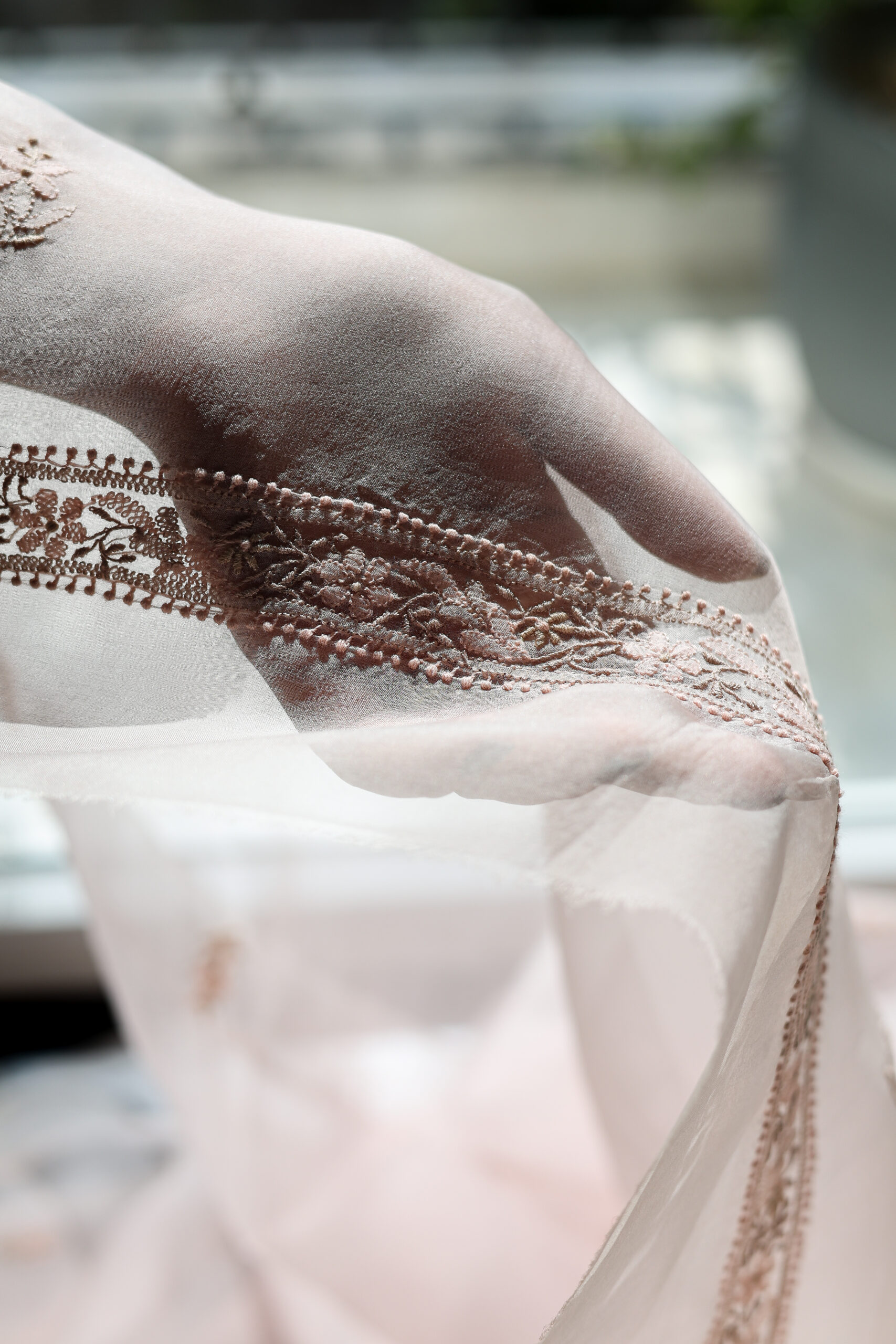 Peach Paaras | Hand Embroidered Chikankari Pure Organza Kurta Set - Image 4