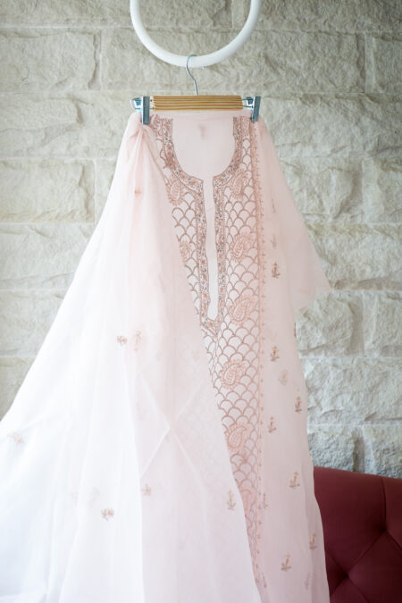 Peach Paaras Hand Embroidered Chikankari Pure Organza Kurta Set