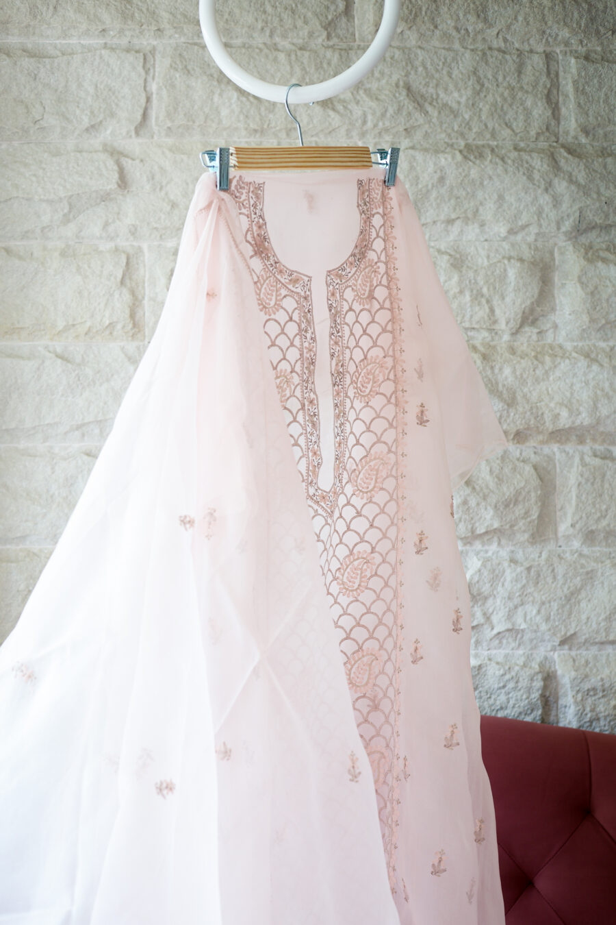 Peach Paaras Hand Embroidered Chikankari Pure Organza Kurta Set