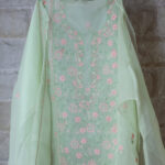 Mint Green Floral Chikankari Organza Silk Set