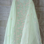 Blossom Mist | Mint Green Floral Chikankari Organza Silk Set