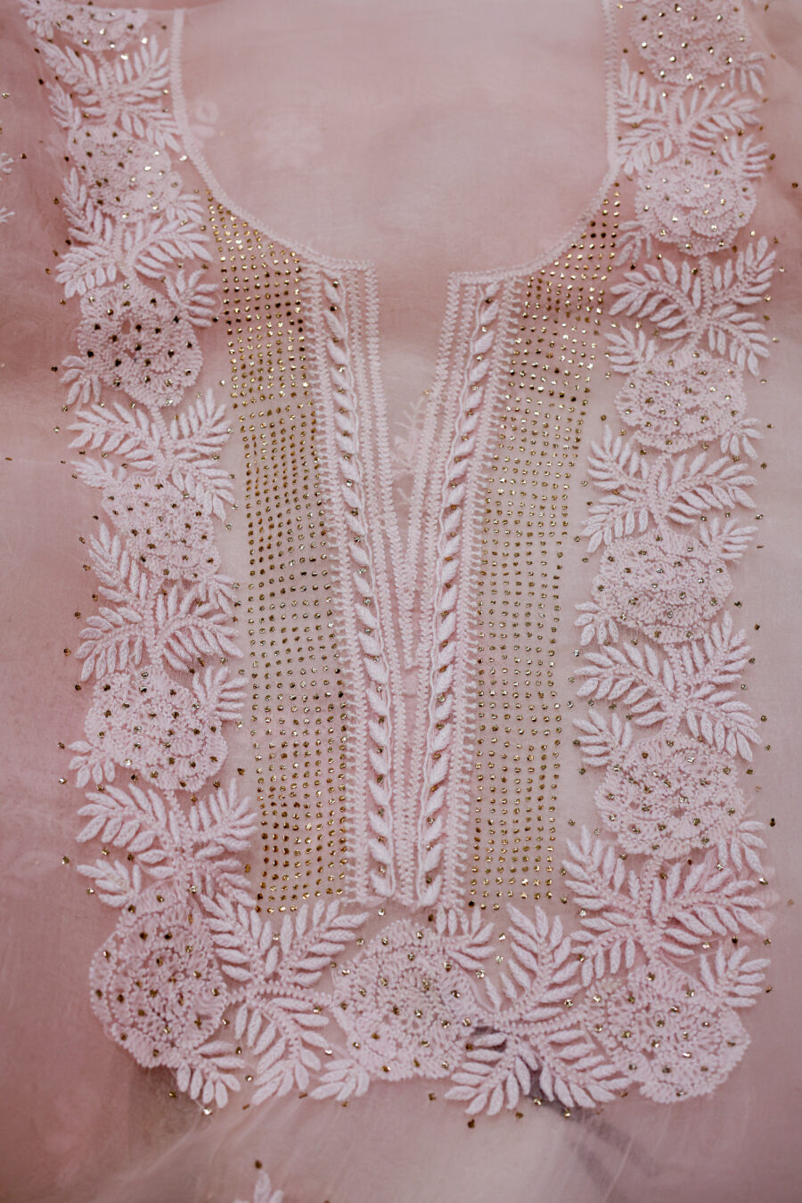 Twilight Glint Hand-Embroidered Chikankari Dupatta Set