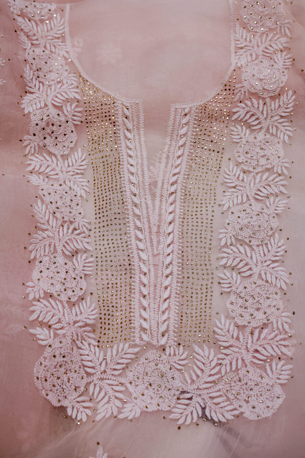 Twilight Glint Hand-Embroidered Chikankari Dupatta Set