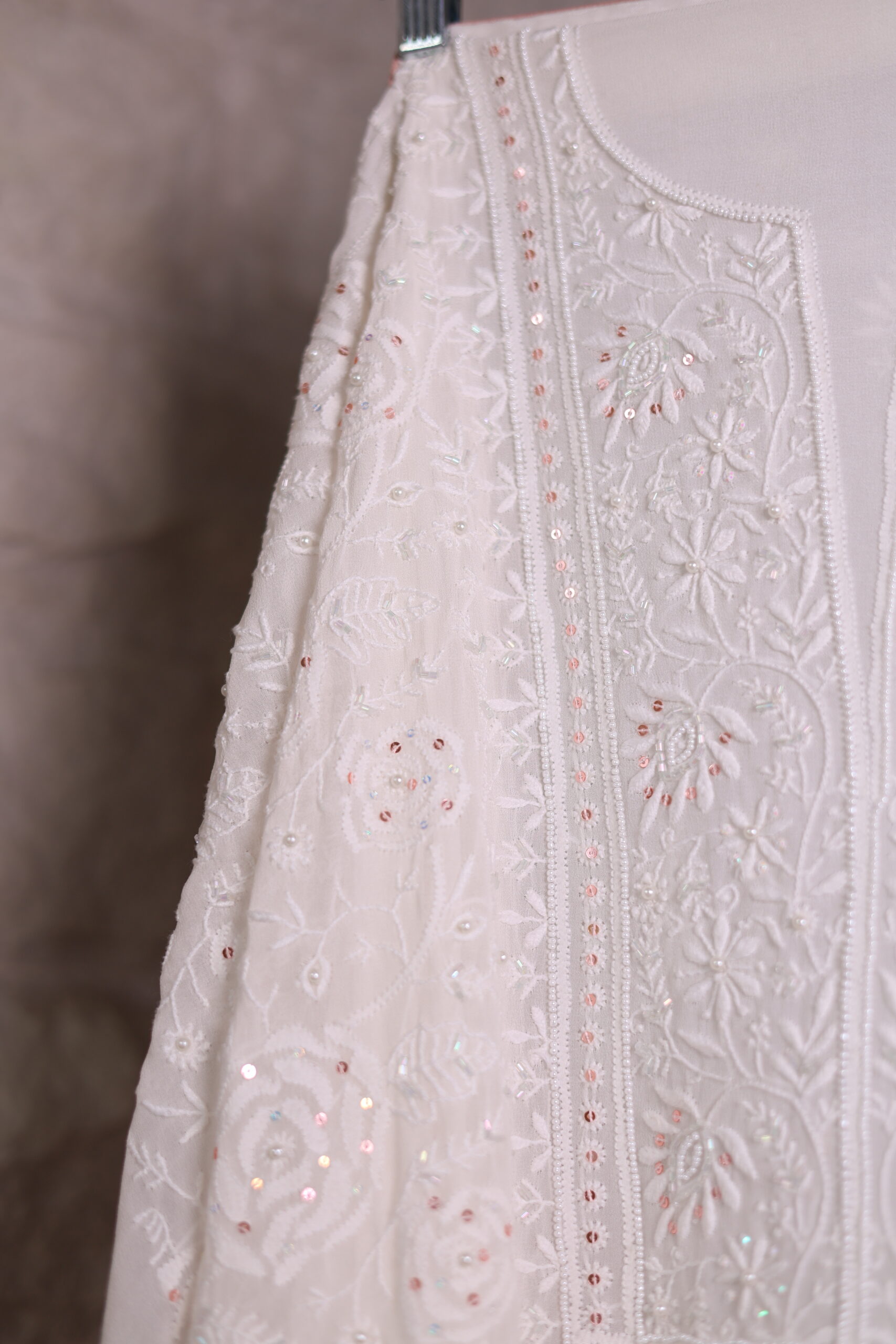 A Luminous Page | Lakhnavi Hand Embroidered Ivory Chikankari Kurta Set - Image 3