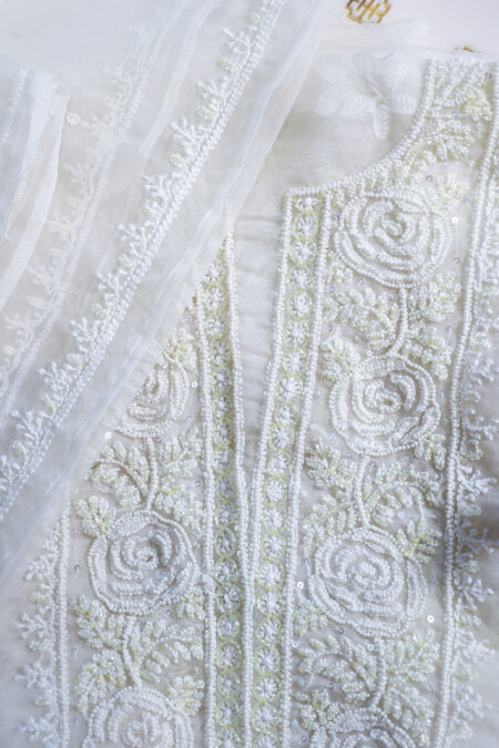 Moonlit Bloom Ivory Organza Chikankari Set
