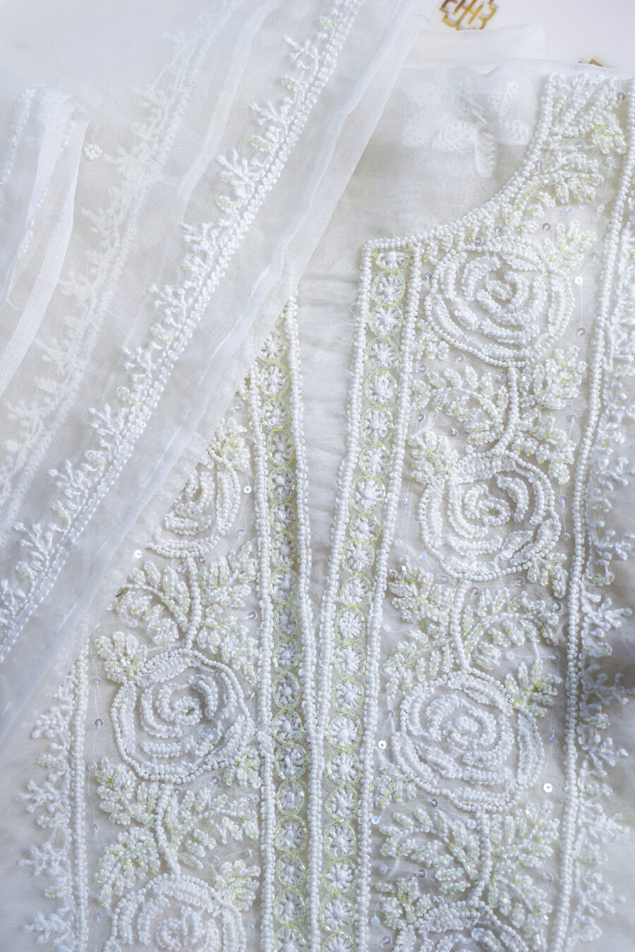 Moonlit Bloom Ivory Organza Chikankari Set