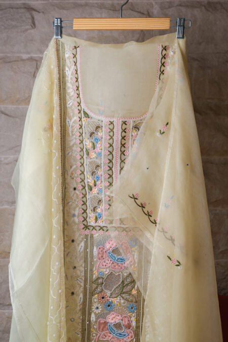 Noor-E-Bahar | Hand Embroidered Yellow Parsi Work Kurta Set with Beads Work