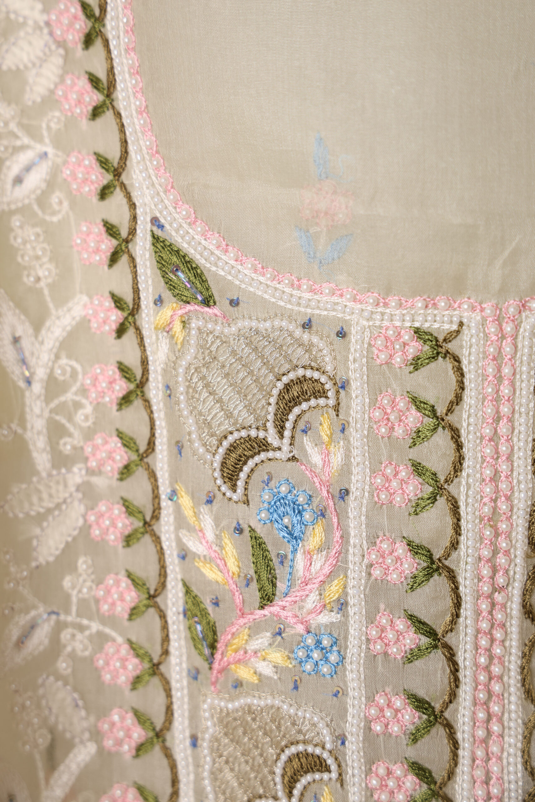 Noor-E-Bahar | Hand Embroidered Yellow Parsi Work Kurta Set with Beads Work - Image 2
