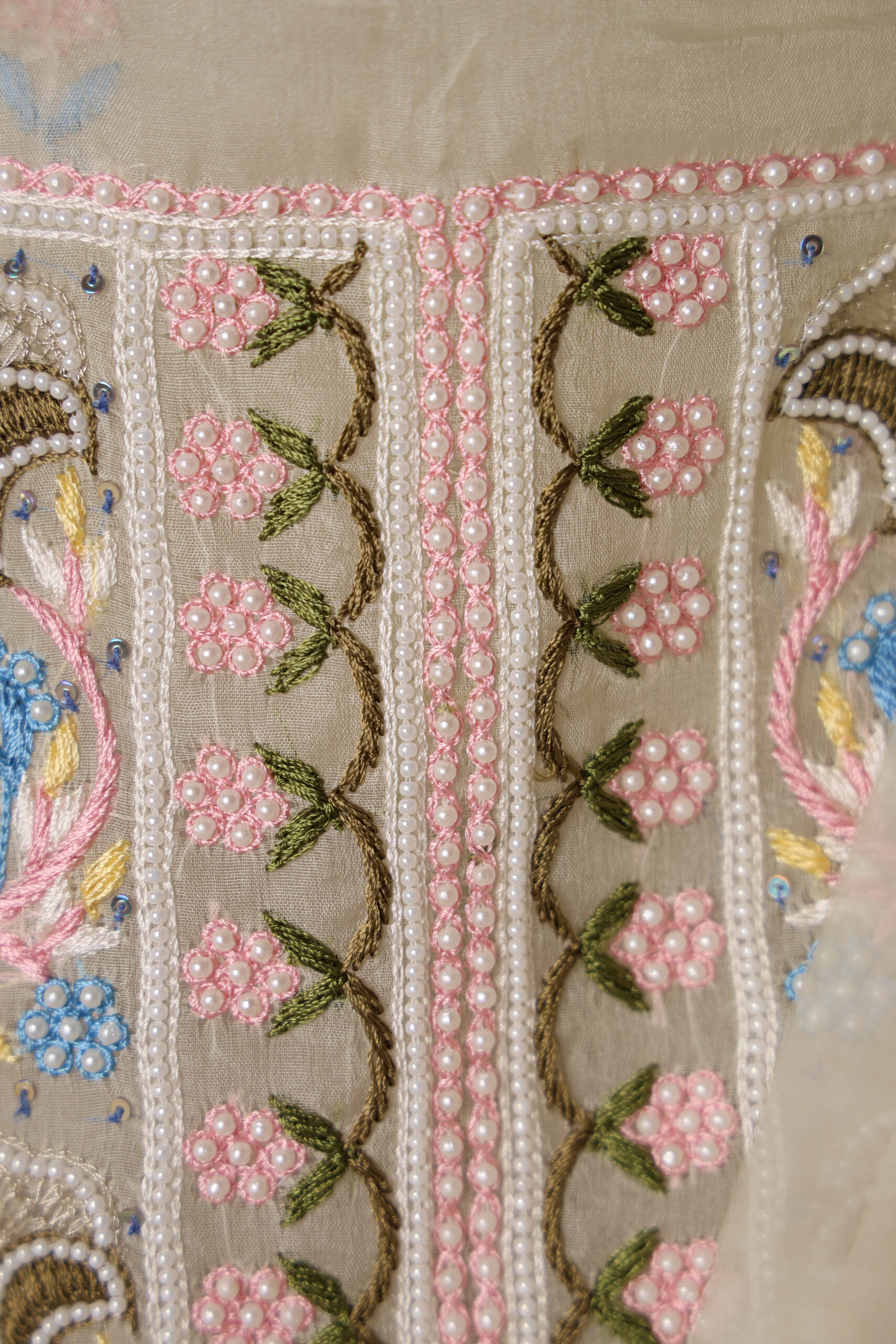 Noor-E-Bahar | Hand Embroidered Yellow Parsi Work Kurta Set with Beads Work - Image 4