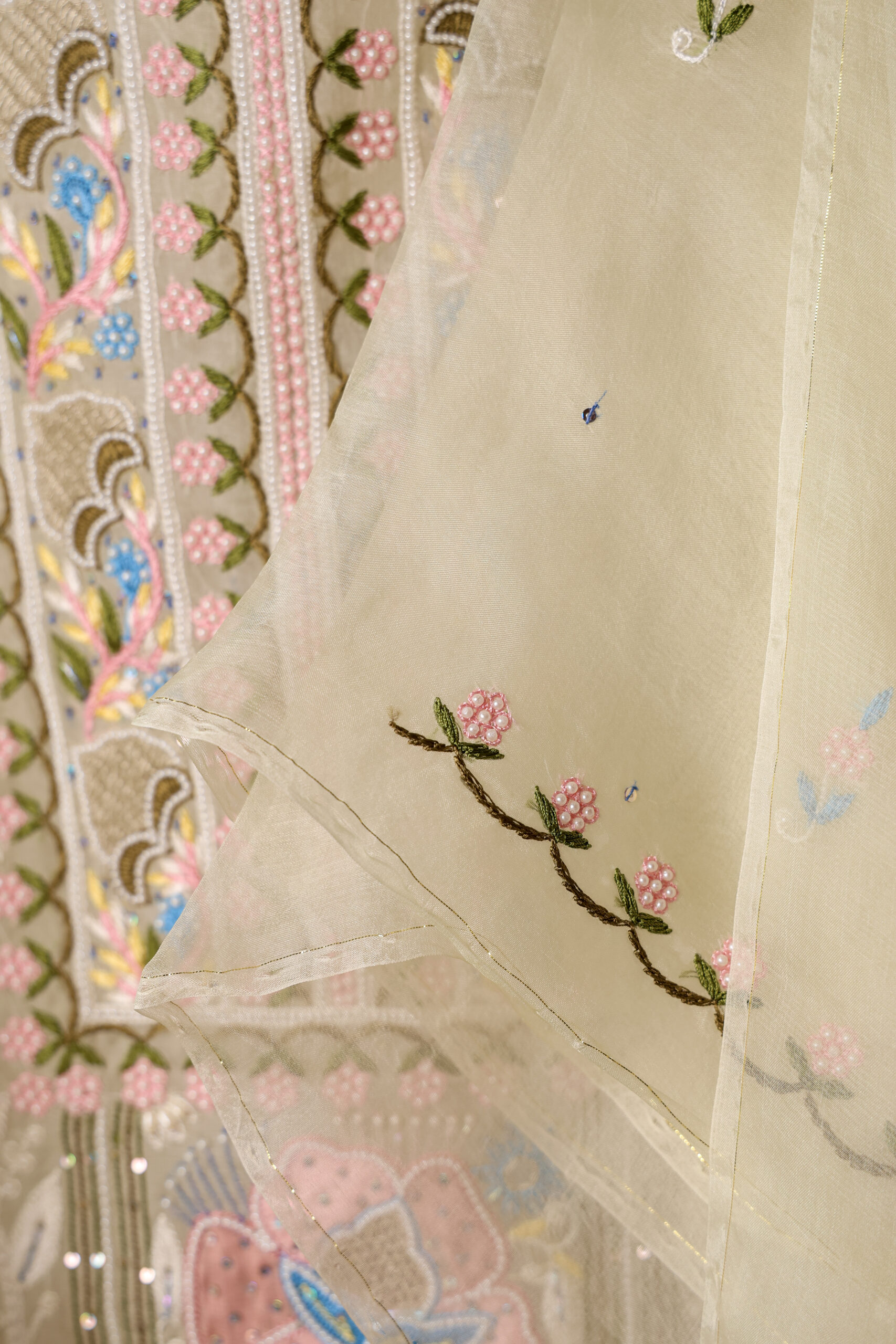 Noor-E-Bahar | Hand Embroidered Yellow Parsi Work Kurta Set with Beads Work - Image 6