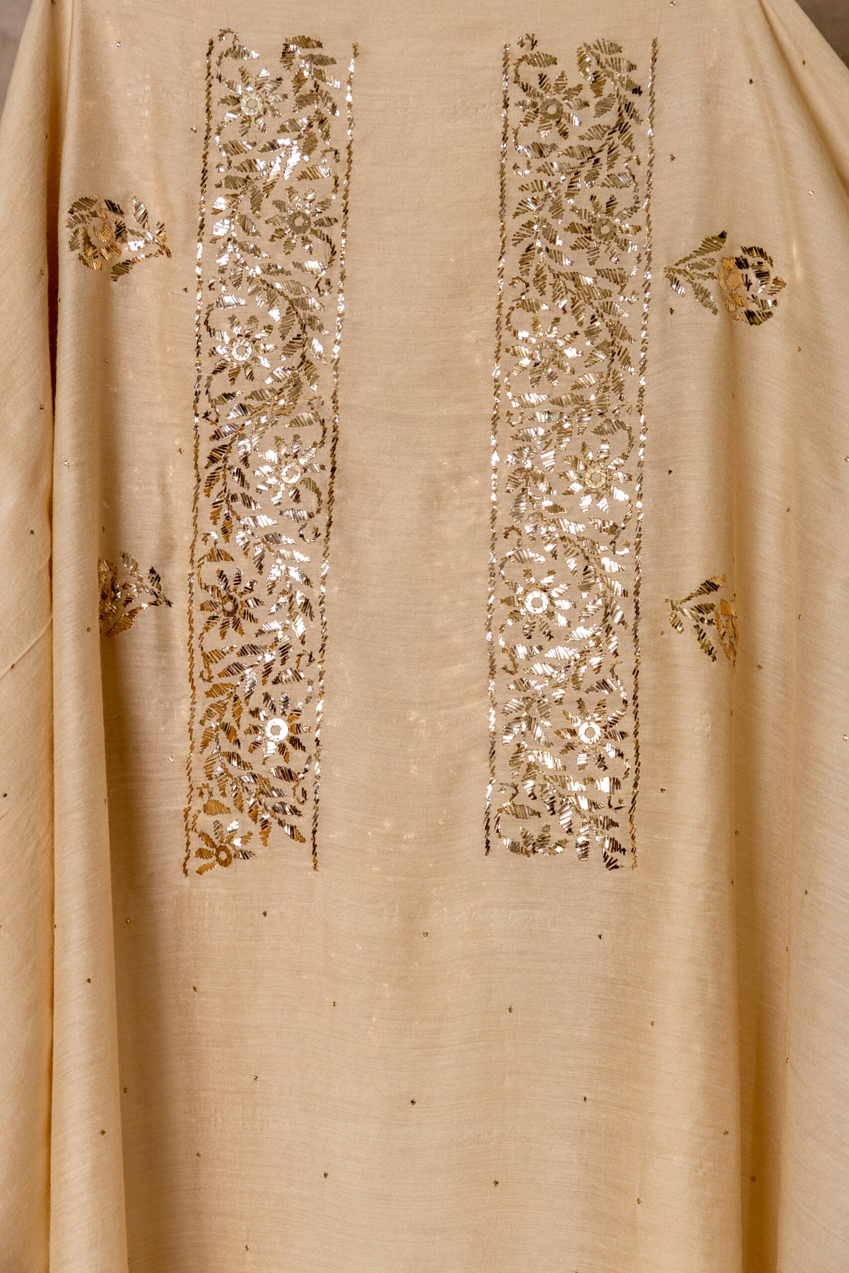 Noor-e-Zard | Golden Handcrafted Chikankari Kurta Dupatta Set with Mukaish Work - Image 2