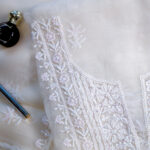 Ivory Organza Chikankari Set with Beads Work