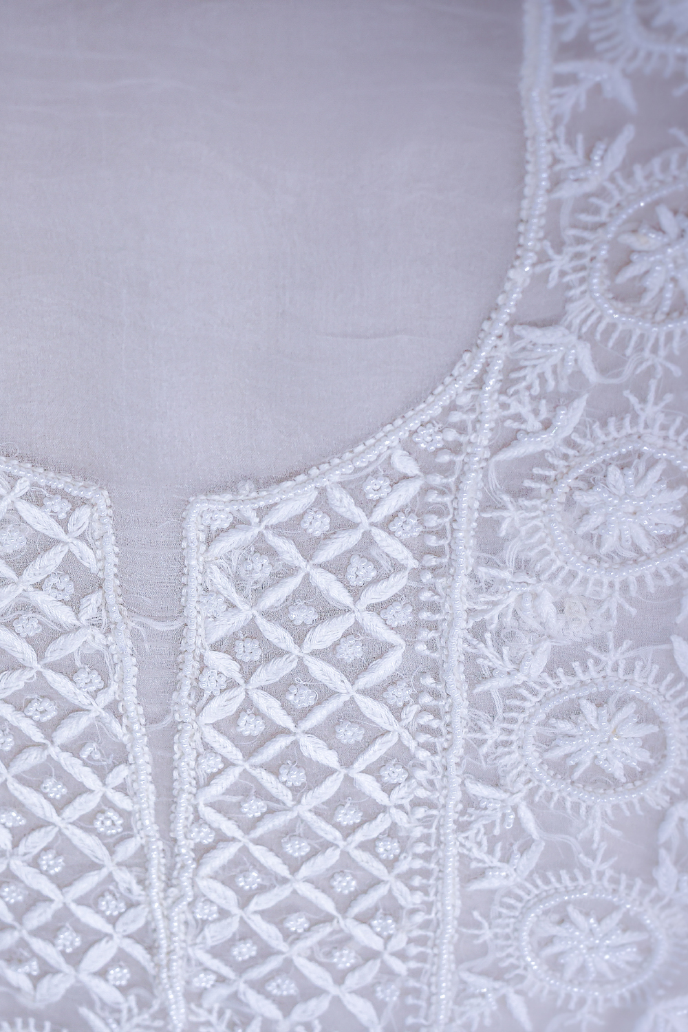 Noor-e-Rooh | Ivory Organza Silk Chikankari Set with Beads Work - Image 2