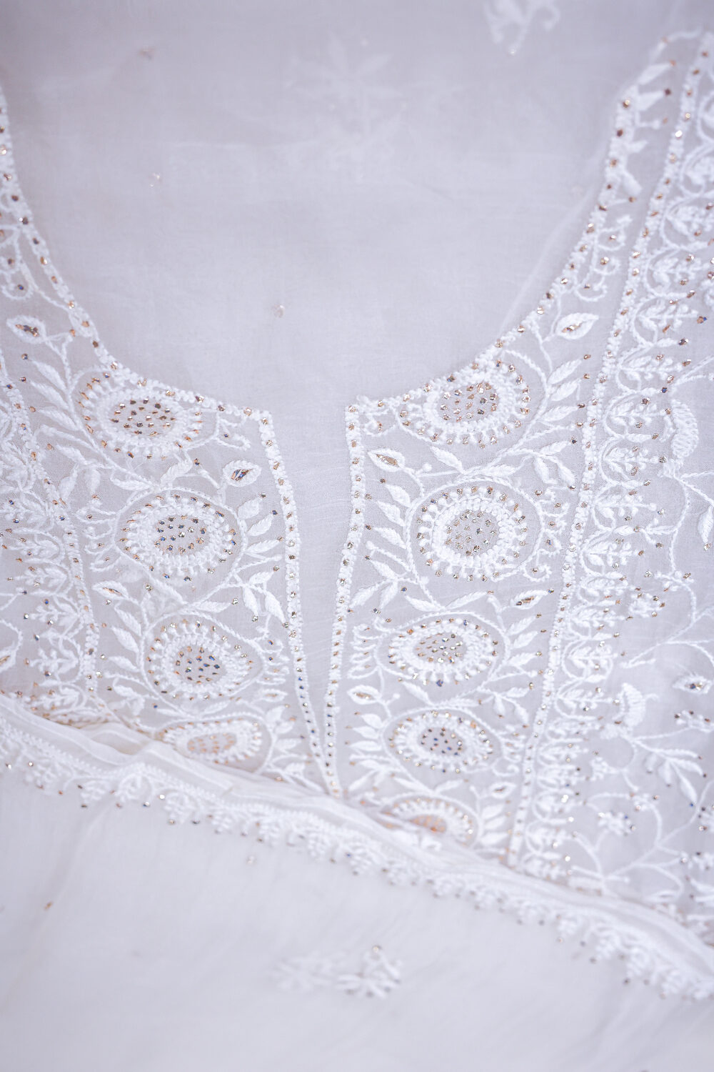 The Silent Star | Ivory Organza Silk Chikankari Mukaish Kurta Set - Image 2