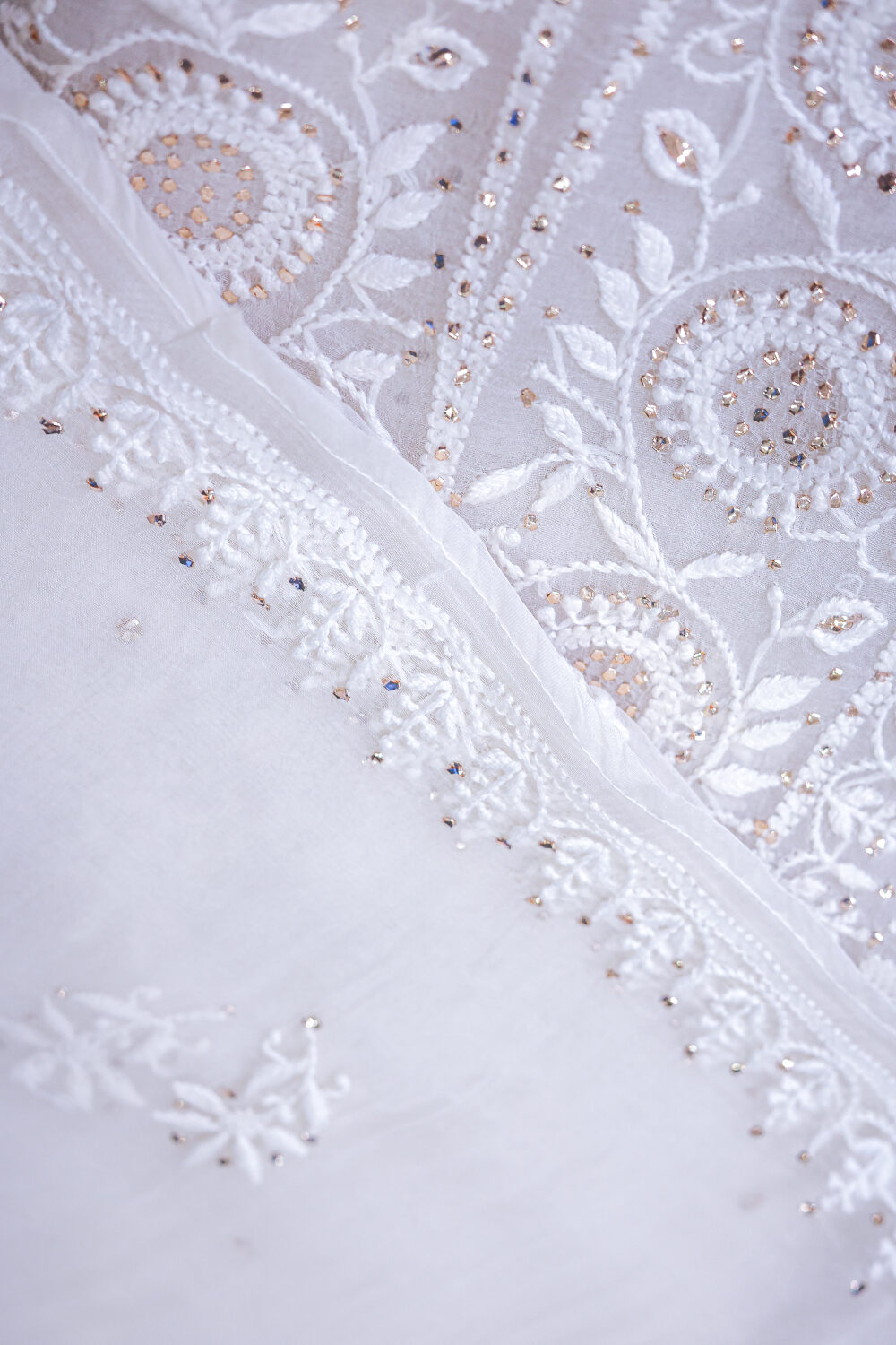 The Silent Star | Ivory Organza Silk Chikankari Mukaish Kurta Set - Image 3