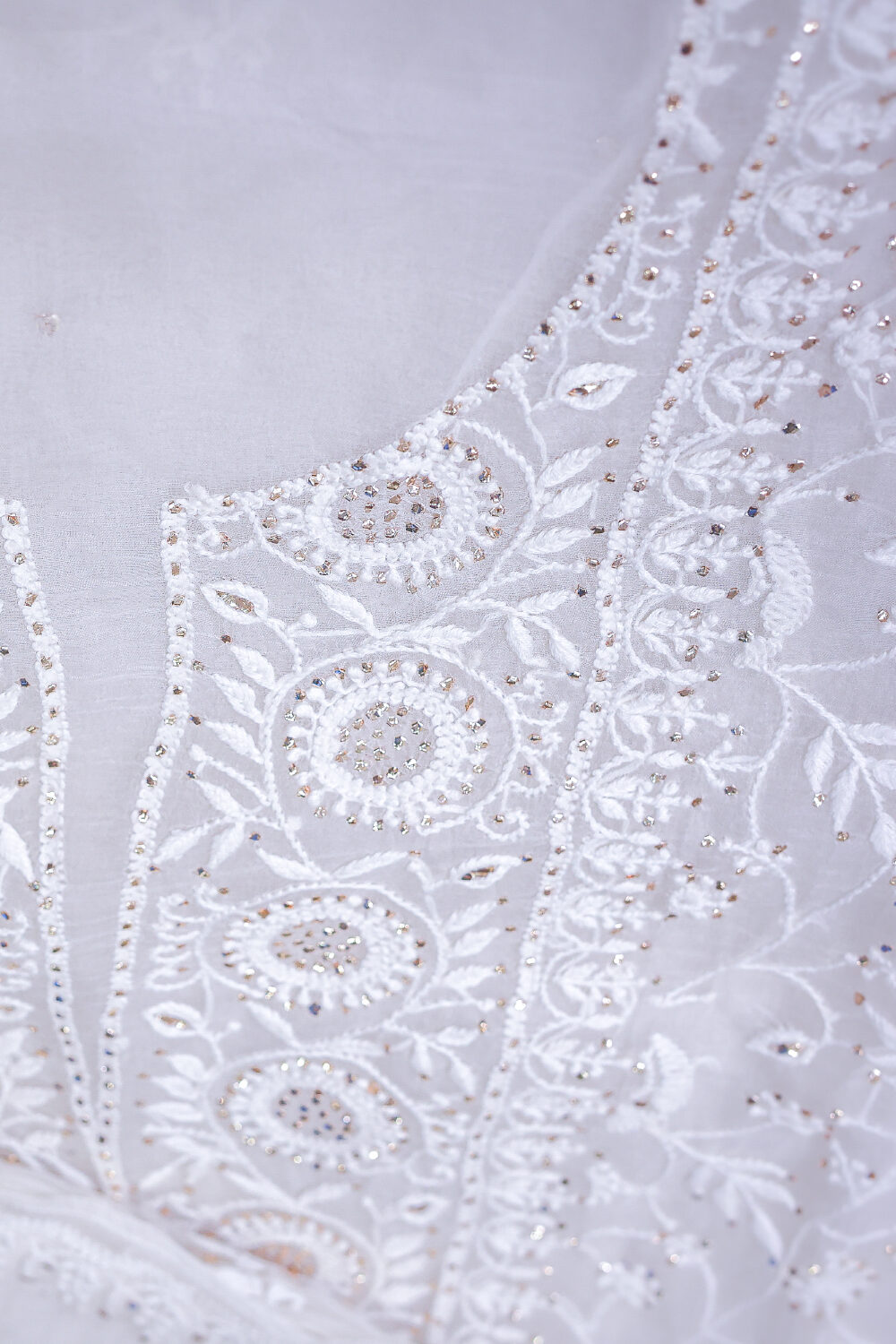 The Silent Star | Ivory Organza Silk Chikankari Mukaish Kurta Set - Image 4
