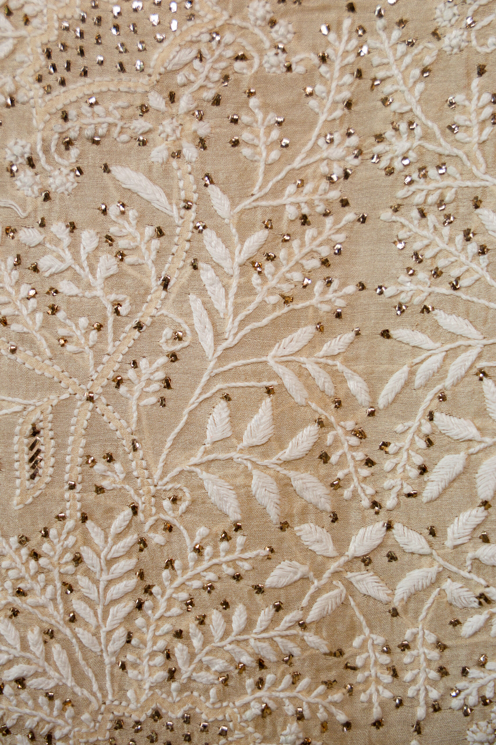 Sunehri Saaz | Golden Chikankari Muga Silk Kurta Set with Pita Mukaish Embroidery - Image 5