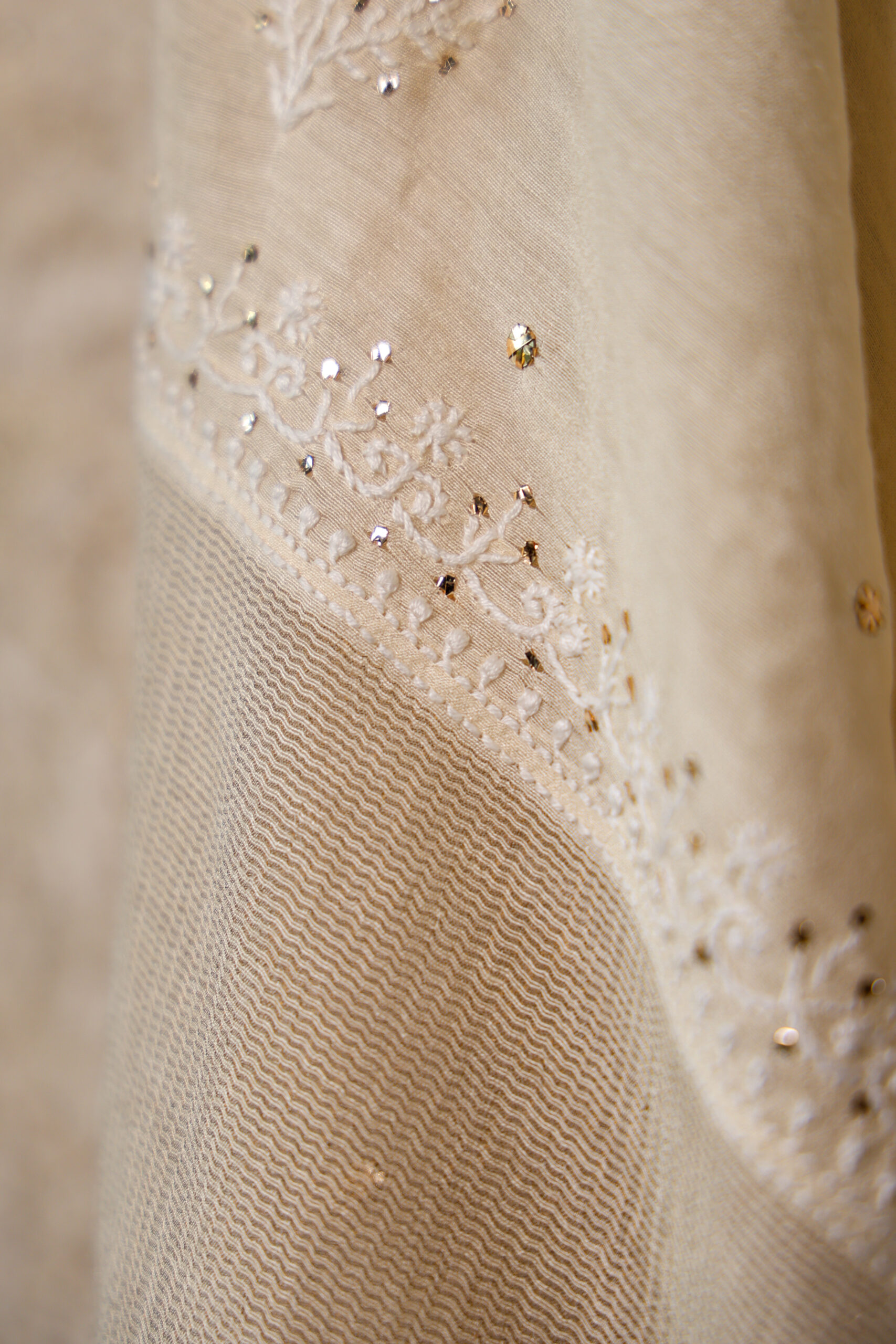 Sunehri Saaz | Golden Chikankari Muga Silk Kurta Set with Pita Mukaish Embroidery - Image 6