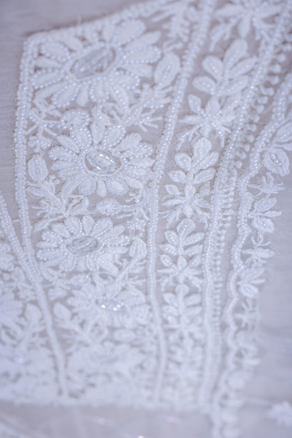 Sunlit Whisper | Pure Organza Silk Beaded Chikankari Kurta Set - Image 3
