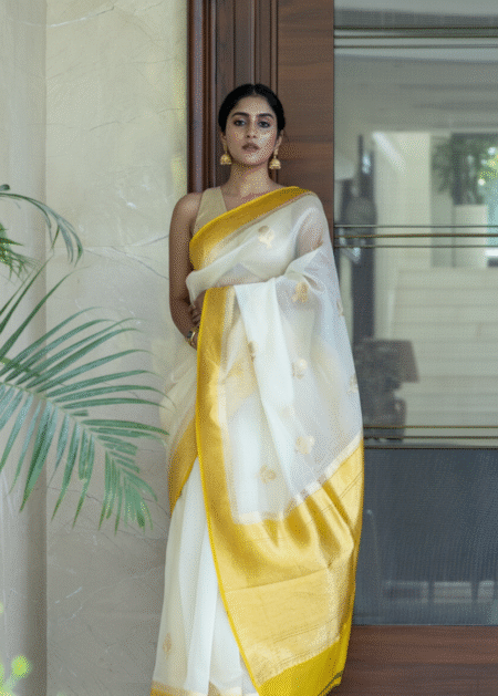 Yellow & white Saree