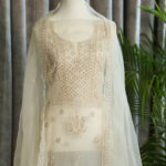 Ivory chikankari kurta set - Front