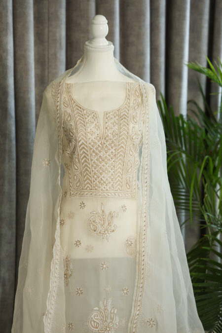 Ivory chikankari kurta set - Front
