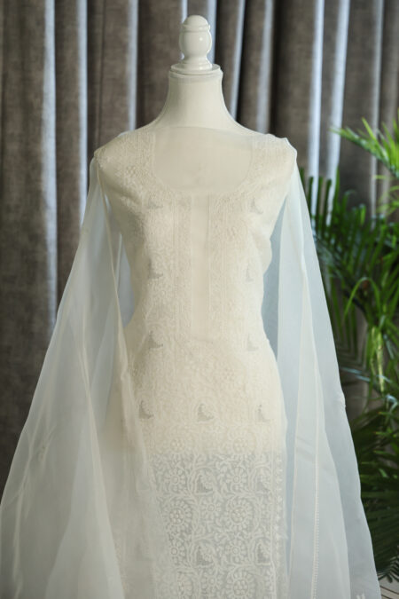 White Handcrafted Kurta Set - Front