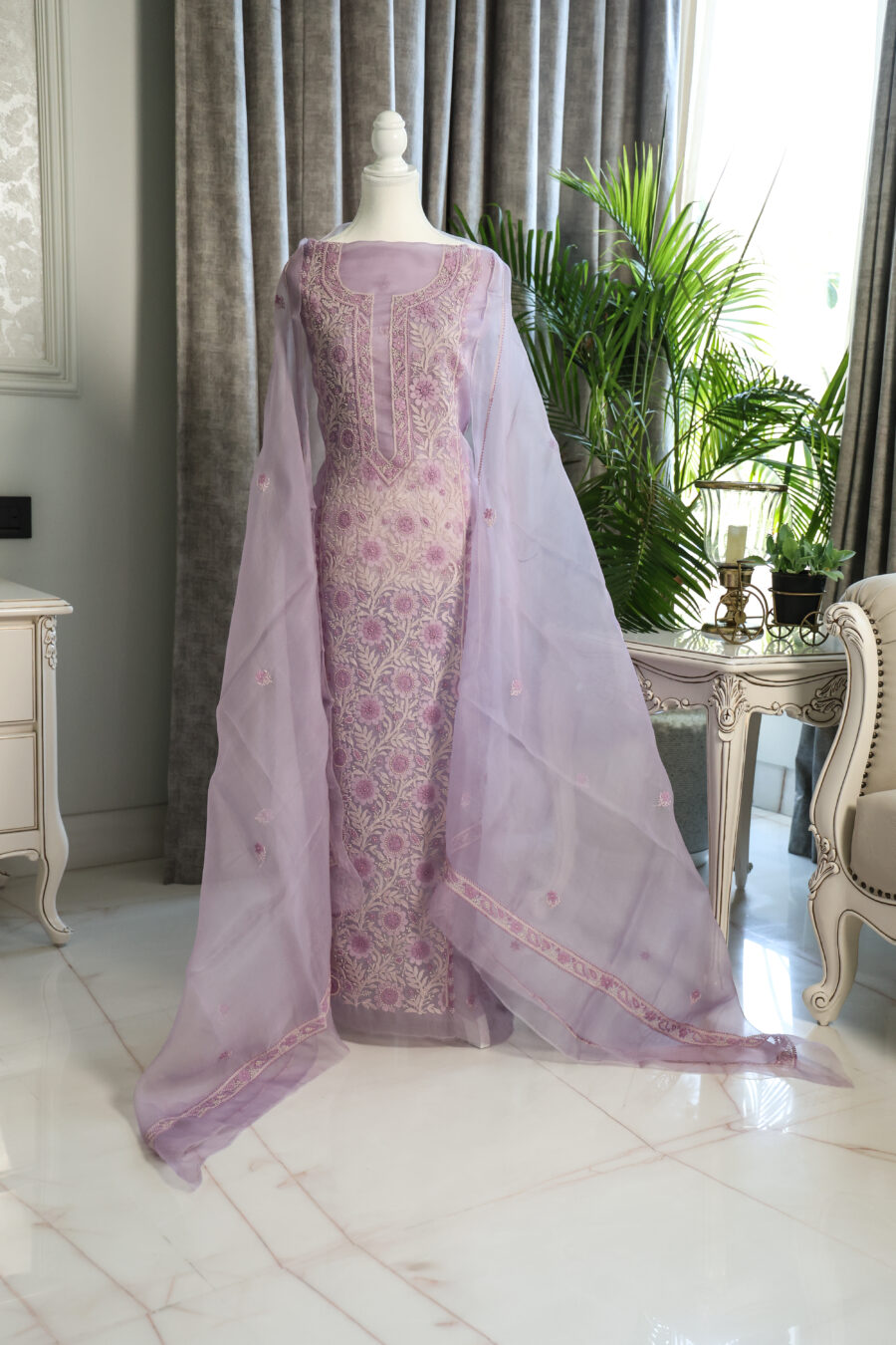 Lavender Chikankari Kurta - Full
