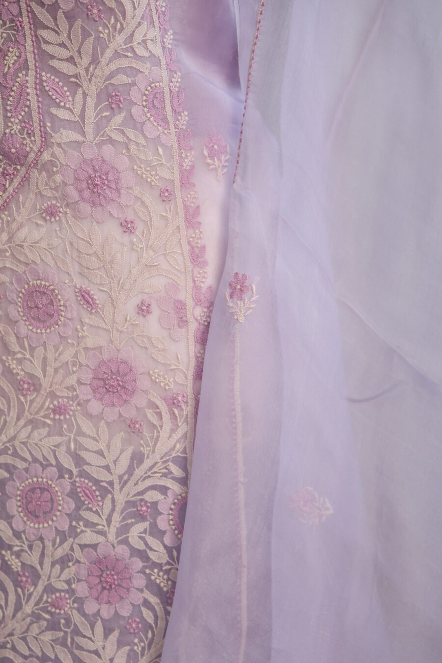 Lavender Chikankari Kurta - Dupatta
